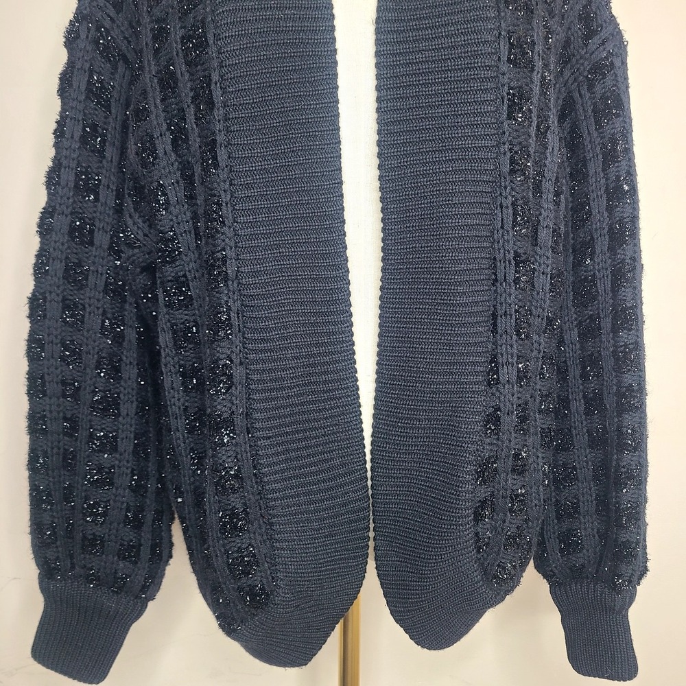 Vtg Escada By Margaretha Ley Wool Blend Shimmer Chunky Black Knit Cardigan 42 - Picture 3 of 9